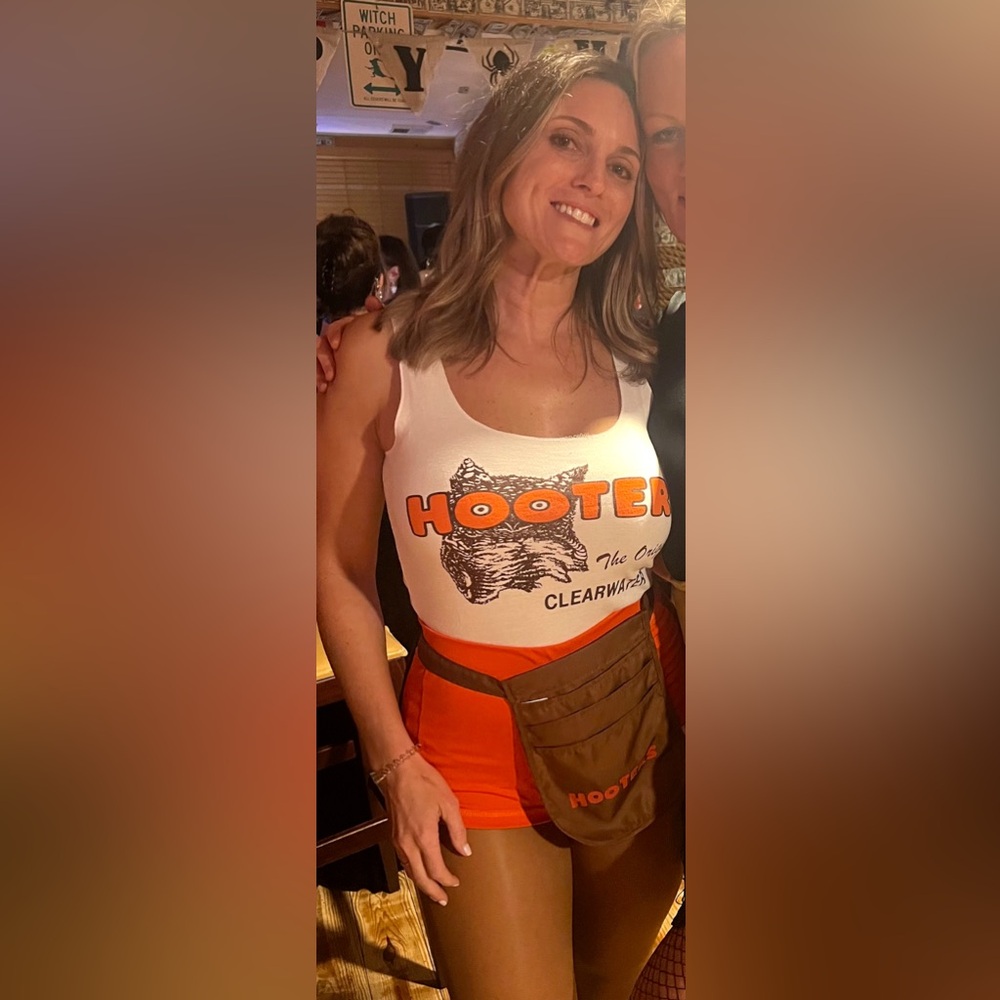 Hooters White and Orange Tank Top with Brown Apron